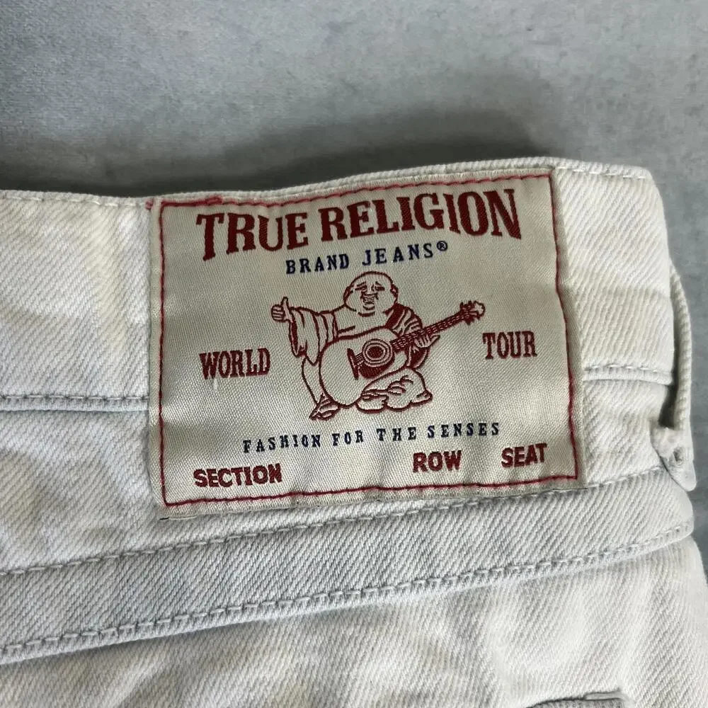 True Religion Ricky Jeans Mens 40* White Blue Dyed Relaxed Straight Flap Pockets